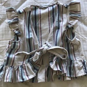 Striped tie in front blouse